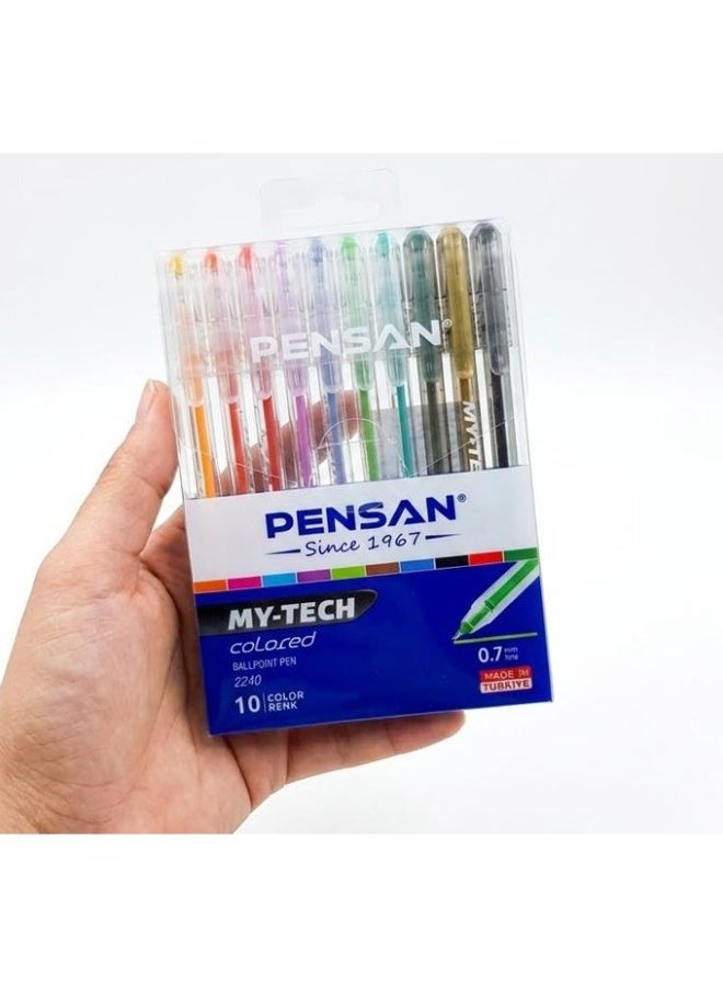 Pensan Turkish Colored Ball Point Pens (0.7mm) Set - 10 Pcs - Image 1