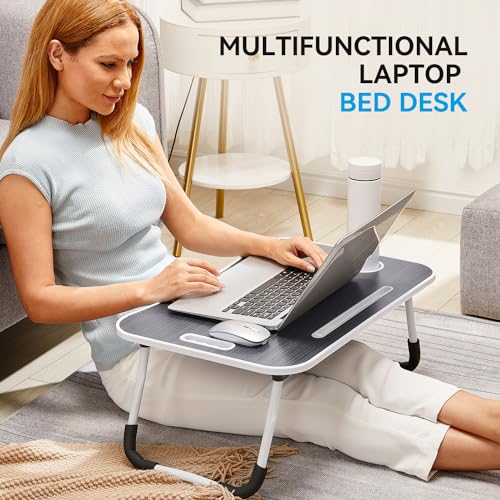 BUYIFY Folding Lap Desk, 23 Inch Portable Wood Deep Black Laptop Bed Desk Lap Desk with Cup Holder, for Working Reading Writing, Eating, Watching Movies for Bed Sofa Couch Floor - Image 5