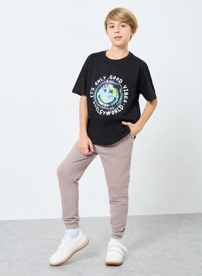 Styli Styli Teens Beige Cotton Knit Ottoman Joggers