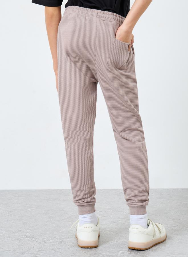 Styli Teens Beige Cotton Knit Ottoman Joggers - Image 4