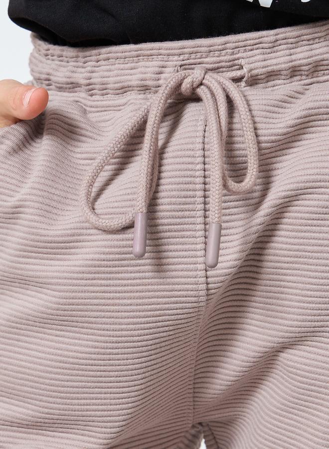 Styli Teens Beige Cotton Knit Ottoman Joggers - Image 3