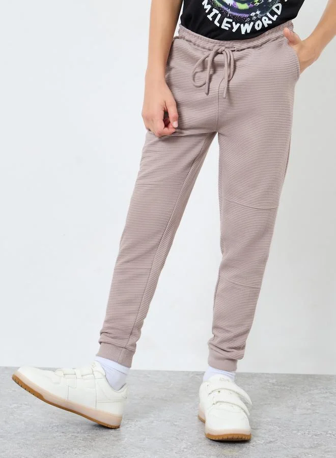 Styli Styli Teens Beige Cotton Knit Ottoman Joggers