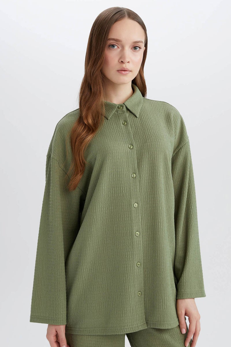 DeFacto Woman Relax Fit Polo Collar Long Sleeve T Shirt  - Image 1