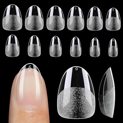 UNA GELLA Extra Short Almond Nail Tips 12 Sizes Short Almond Gel Nail Tips 120Pcs Soft Gel Clear Full Cover Nails Tips Acrylic False Nails Press On Nails for Extensions DIY Salon - Image 1