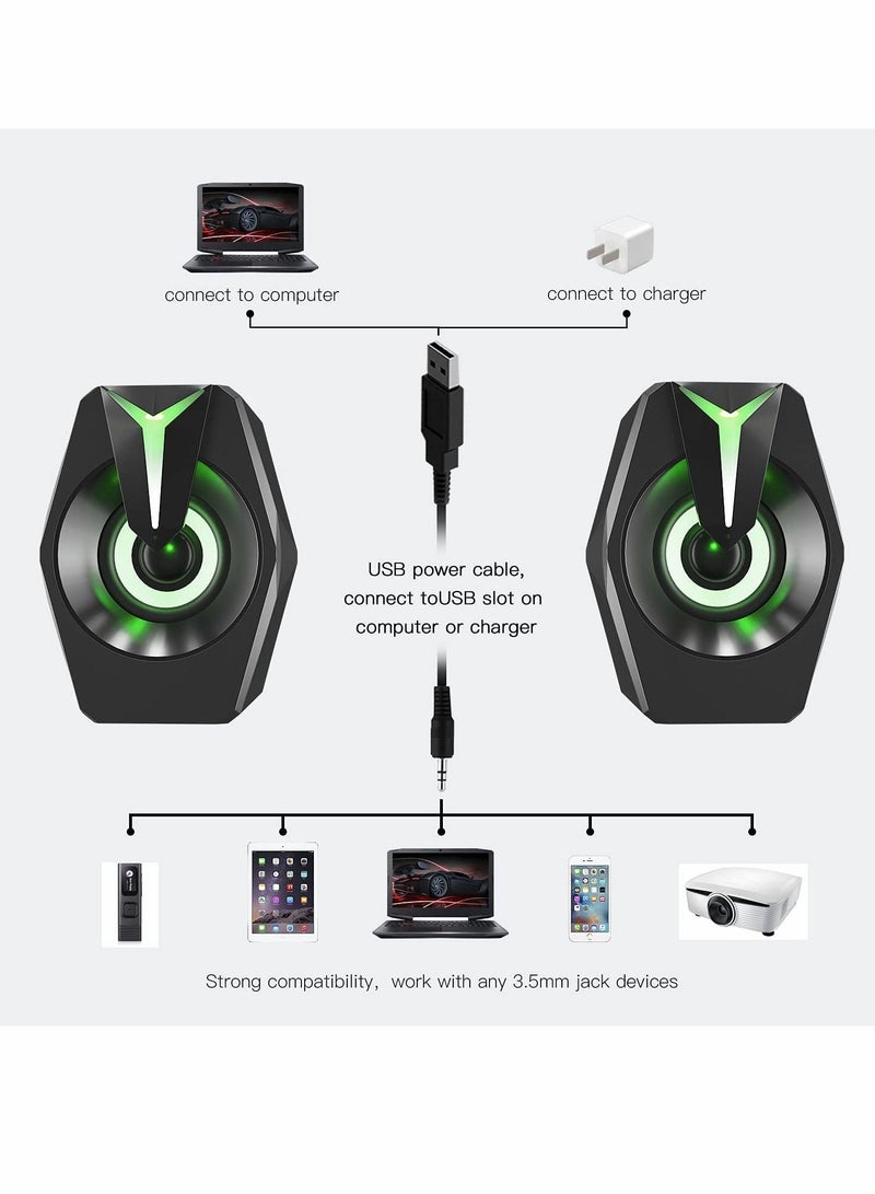 Excefore Computer Speakers, 2.0 Channels USB Powered 3.5mm AUX RGB PC Speakers with 7 Colorful LED  Mode Stereo Bass Desktop Speakers - Image 5
