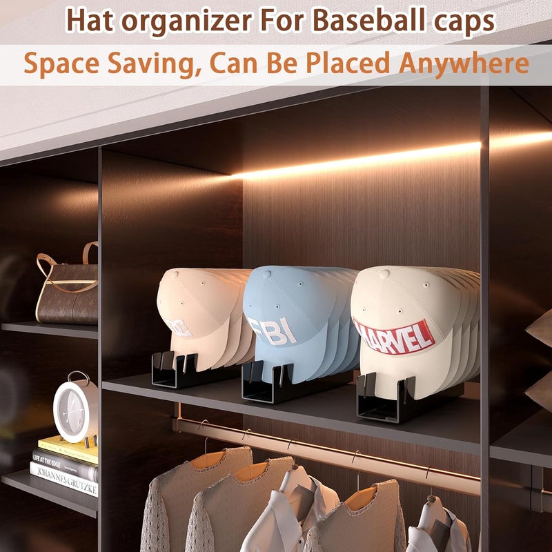 SILUT 2PCS New Hat Stand for Baseball Caps Display and Organizer, No Install Acrylic Hat Holder for 14 Baseball Caps for Bedroom, Closet, Dresser (Black) - Image 4