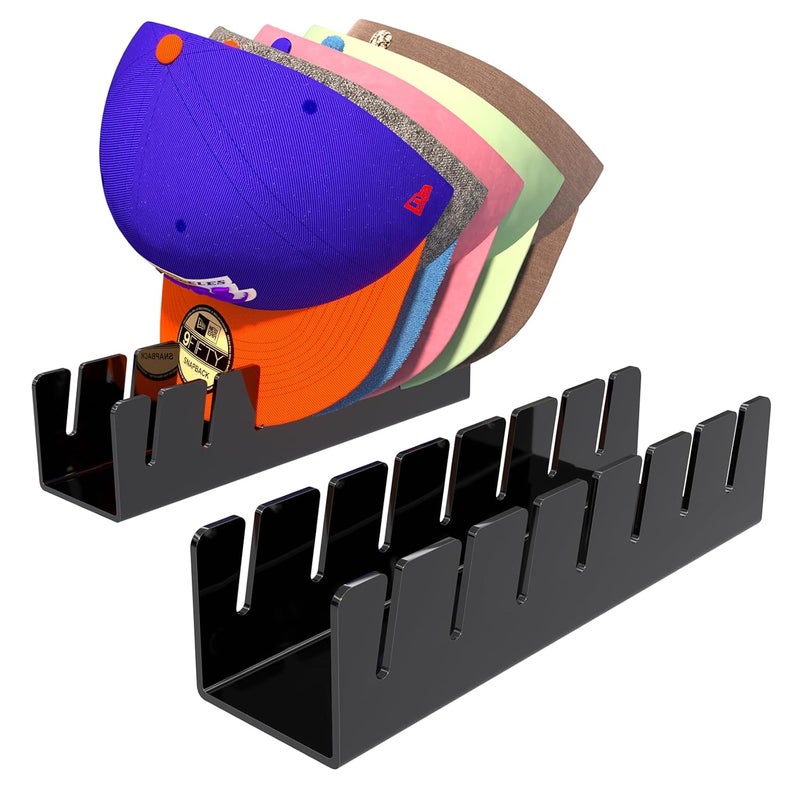 SILUT 2PCS New Hat Stand for Baseball Caps Display and Organizer, No Install Acrylic Hat Holder for 14 Baseball Caps for Bedroom, Closet, Dresser (Black) - Image 1