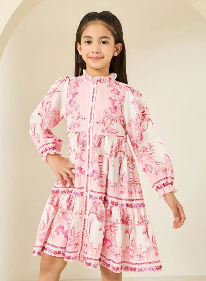 ستايلي فستان بطول الركبة وطبعة زهور مع حافة واسعة