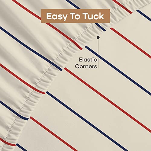 SleepyCat 200TC Percale Fitted Sheets with 2 Pillowcases | 100% Breathable Cotton Bedsheet | Cool & Crsip Feel | 360° Elastic Grip for Easy Tuck| Sailor Stripes, King Size, 78x72 Inch - Image 4