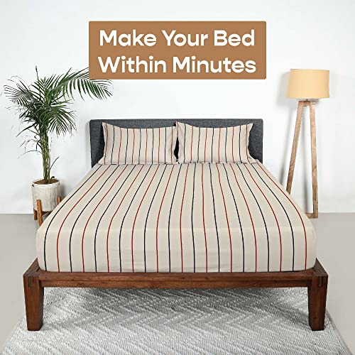 SleepyCat 200TC Percale Fitted Sheets with 2 Pillowcases | 100% Breathable Cotton Bedsheet | Cool & Crsip Feel | 360° Elastic Grip for Easy Tuck| Sailor Stripes, King Size, 78x72 Inch - Image 2