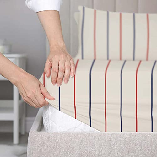 SleepyCat 200TC Percale Fitted Sheets with 2 Pillowcases | 100% Breathable Cotton Bedsheet | Cool & Crsip Feel | 360° Elastic Grip for Easy Tuck| Sailor Stripes, King Size, 78x72 Inch - Image 1