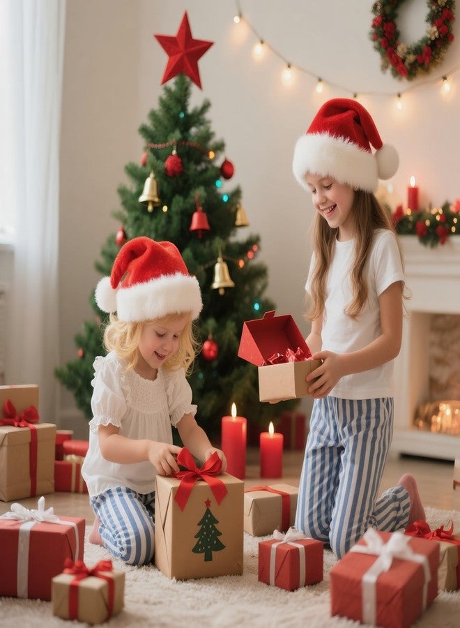 Haomaomao Santa Hat for Kids Christmas Hats Red Double Thicken Velvet Warm Comfort Holiday Unisex Xmas Hat for New Year Festive Festival Party - Image 4