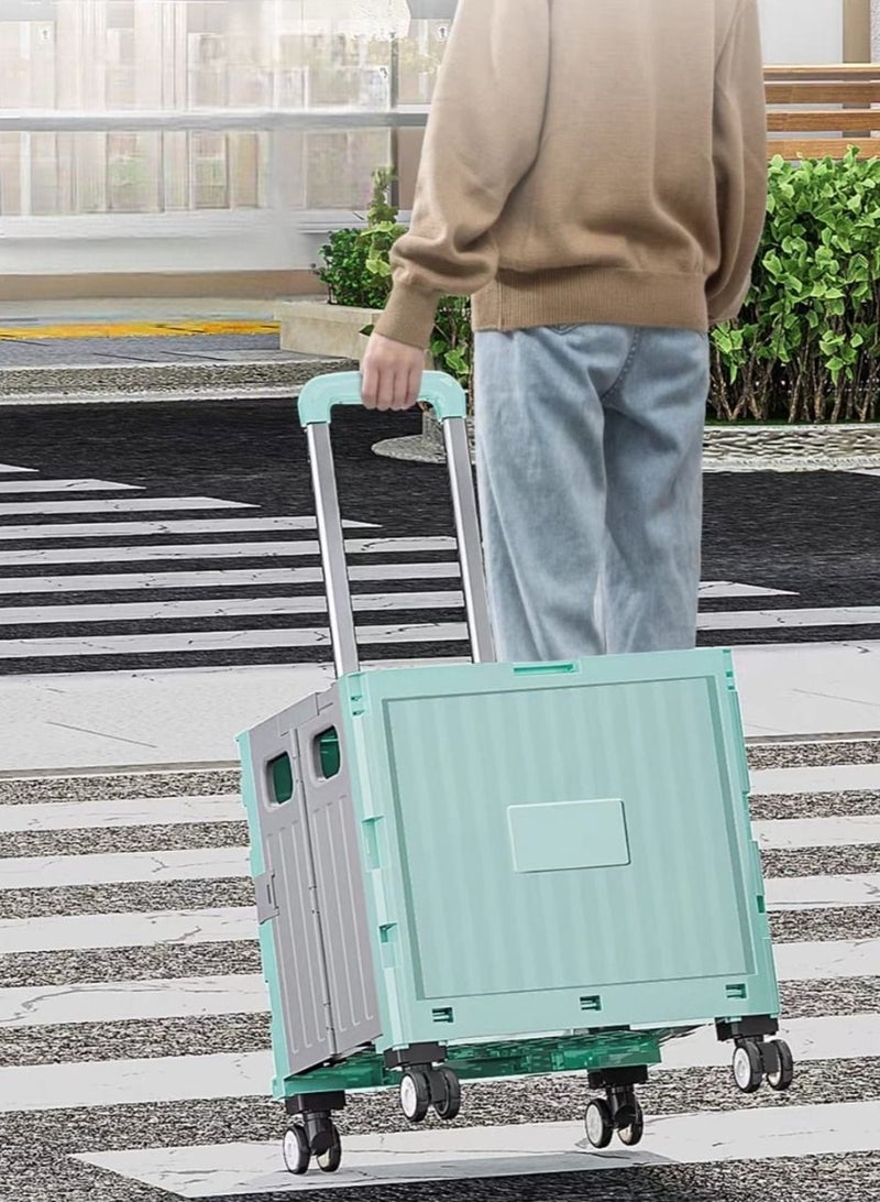 Foldable Utility Cart,Large Capacity Shopping Cart with Wheels,Rolling Utility Cart Folding Dolly with Lid,Telescoping Handle,for Travel Shopping Moving Luggage Office Use - Image 1
