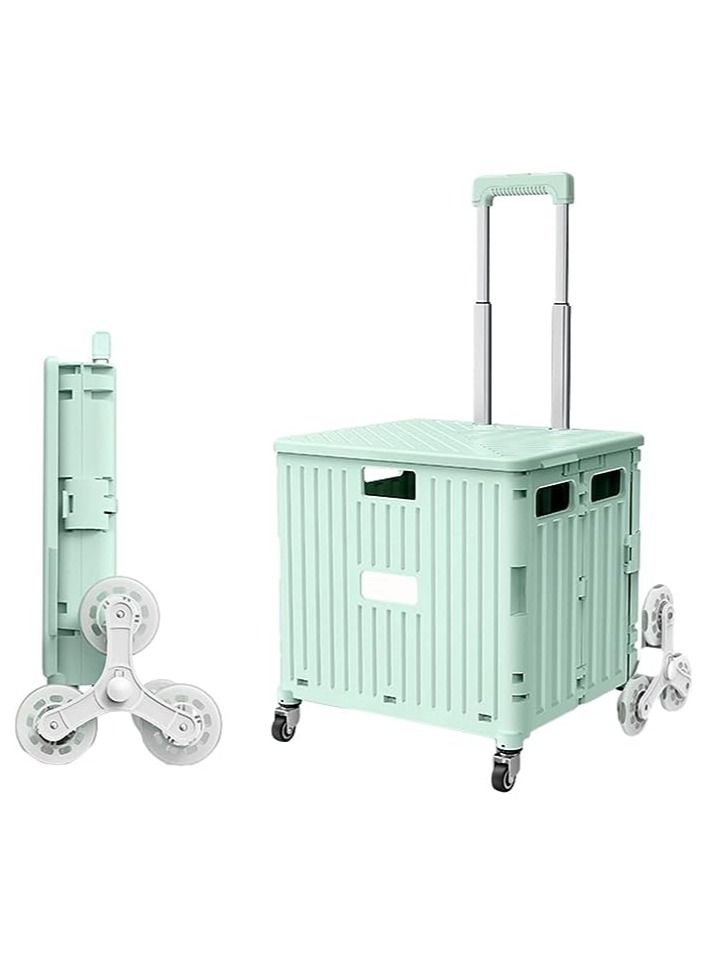 Foldable Utility Cart,Large Capacity Shopping Cart with Wheels,Rolling Utility Cart Folding Dolly with Lid,Telescoping Handle,for Travel Shopping Moving Luggage Office Use - Image 5