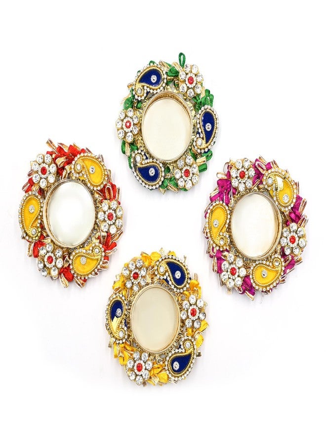 IGH 12 Pcs Assorted Decorative Multicolor Tea Light Candle Holders with Flower Design Handmade Diya for Pooja, Diwali, Festival Decoration - Image 3