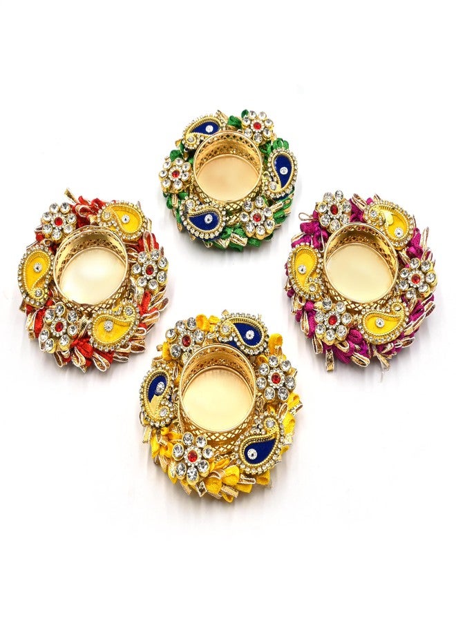 IGH 12 Pcs Assorted Decorative Multicolor Tea Light Candle Holders with Flower Design Handmade Diya for Pooja, Diwali, Festival Decoration - Image 1