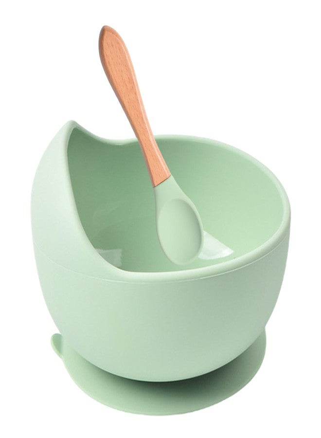 OLWICK طقم وعاء وملعقة سيليكون من أولويك® للأطفال الصغار والرضع | أوعية طعام غير قابلة للكسر | تصميم مانع للانزلاق | آمن للاستخدام في الميكروويف وغسالة الصحون، عبوة من قطعة واحدة، أخضر فاتح - Image 1