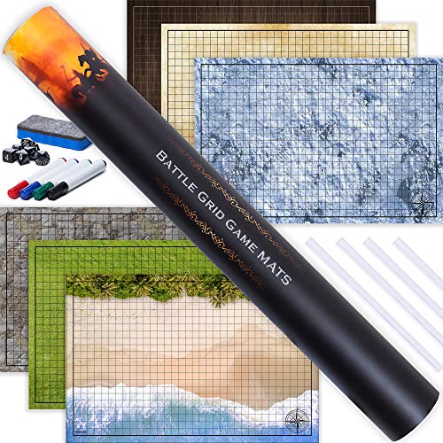 Tidyboss DND Starter Set  3 X Double Sides 24x 36 Game Grid Mat  6 Terrains Includes Dry Erase Markers Eraser Dice and Clips - Image 1