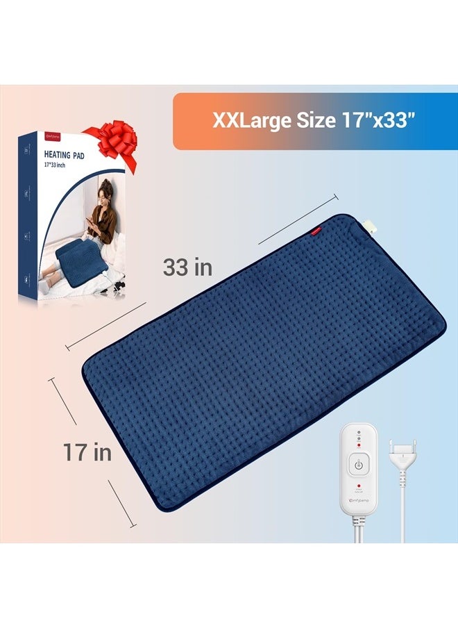 Comfytemp - Heating Pad for Back Pain Relief - FSA HSA Eligible Extra Large Heating Pad XXL, Fathers Day Dad Gifts, Birthday Gifts for Women, 17''x 33'' King Size Electric Heating Pad for Cramps (Blue) - Image 1