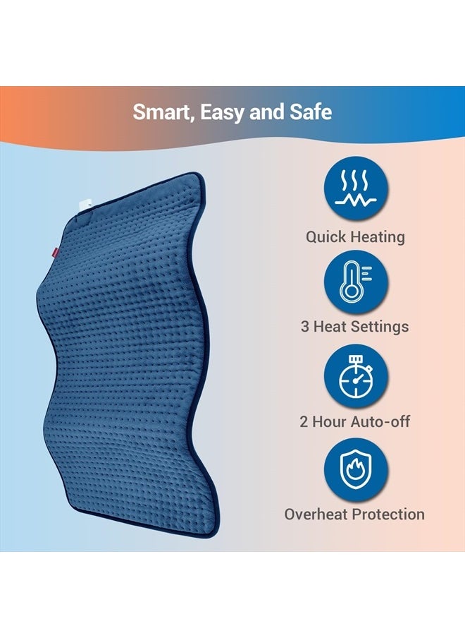 Comfytemp - Heating Pad for Back Pain Relief - FSA HSA Eligible Extra Large Heating Pad XXL, Fathers Day Dad Gifts, Birthday Gifts for Women, 17''x 33'' King Size Electric Heating Pad for Cramps (Blue) - Image 1