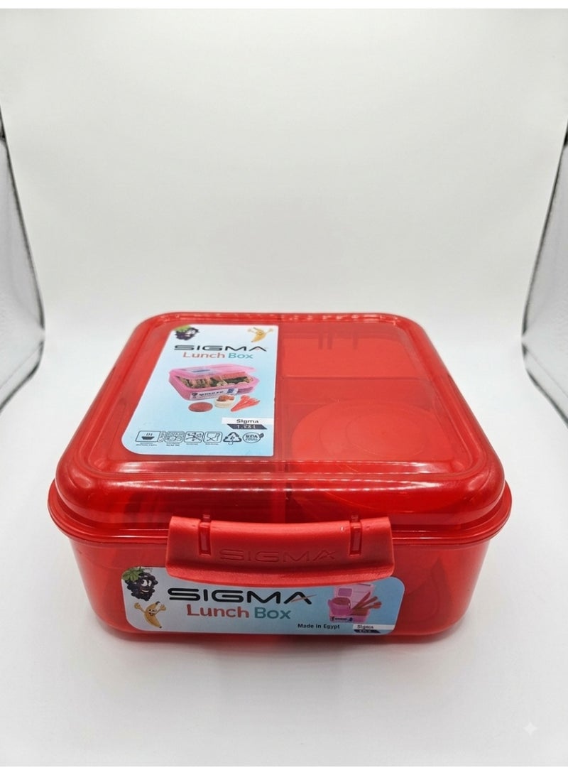 SIGMA Multi-Compartment Kids & Adults Lunch Box (1.25L) with Cutlery Set & Sauce Container – Red - Image 1
