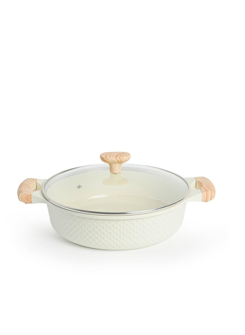 VAV GET Healthy & Safe 28 CM Shallow Casserole with Lid – Ceramic Non-Stick, Lattice Series, Induction Compatible - Image 1