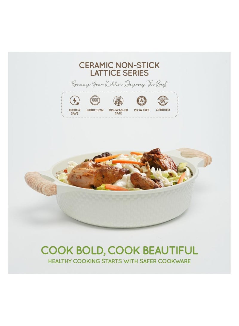 VAV GET Healthy & Safe 28 CM Shallow Casserole with Lid – Ceramic Non-Stick, Lattice Series, Induction Compatible - Image 3