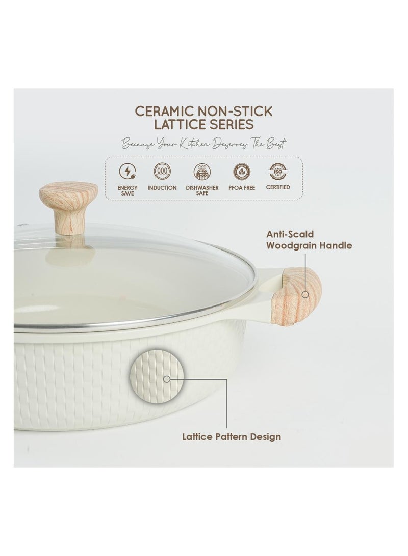 VAV GET Healthy & Safe 28 CM Shallow Casserole with Lid – Ceramic Non-Stick, Lattice Series, Induction Compatible - Image 4