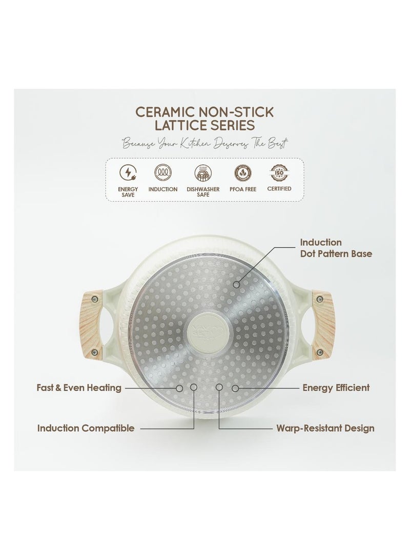 VAV GET Healthy & Safe 28 CM Shallow Casserole with Lid – Ceramic Non-Stick, Lattice Series, Induction Compatible - Image 5