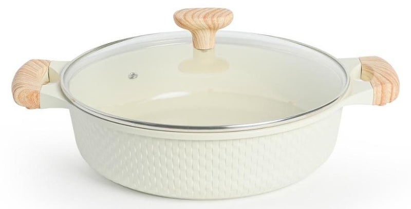 VAV GET Healthy & Safe 28 CM Shallow Casserole with Lid – Ceramic Non-Stick, Lattice Series, Induction Compatible - Image 1