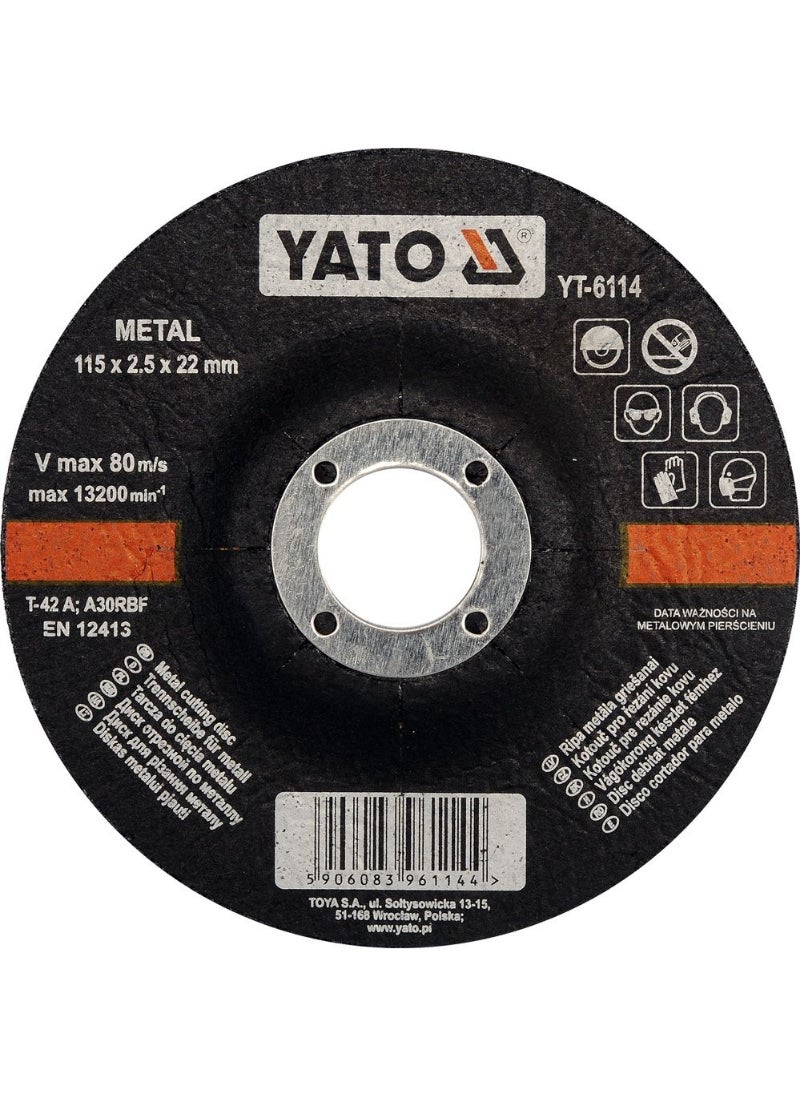Yato YATO Metal Cutting Disc 115x2.5x22mm Depressed Center YT-6114 