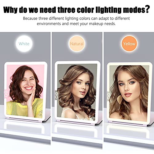 WEILY Makeup Mirror with Lights, 2000 mAh USB Rechargeable Lighted Makeup Mirror, Touch Screen 3 Colors Adjustable 72 LED Lights Compact Travel Mirror, Gift for Girls Women (Pink) - Image 2