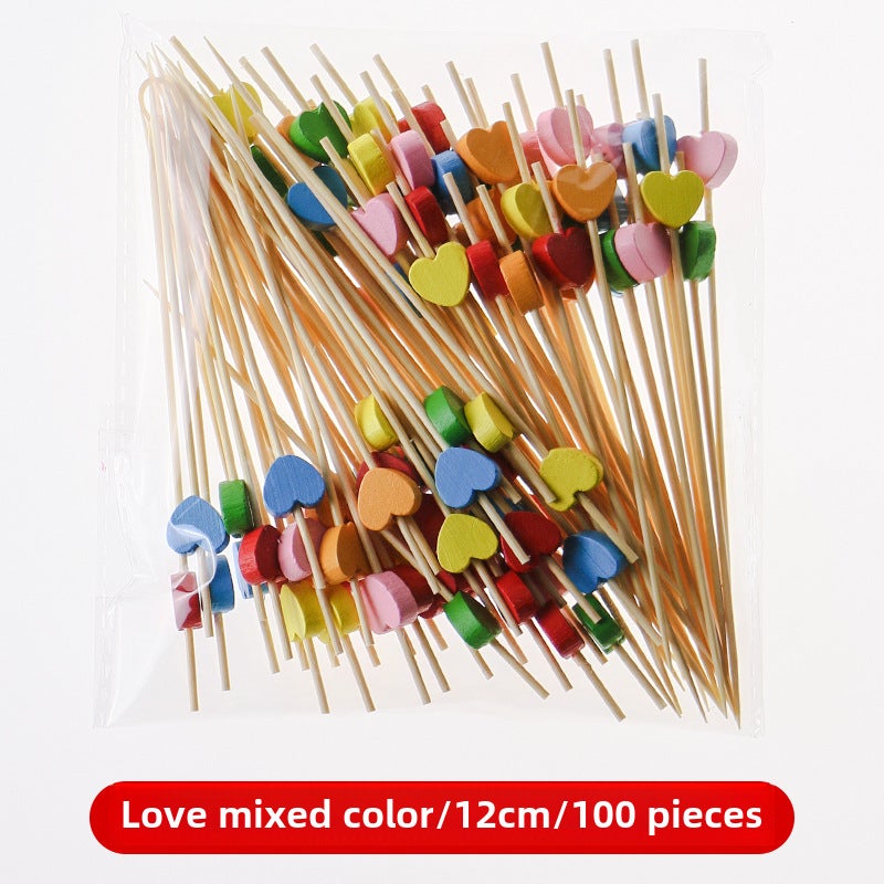 Bamboo Fruit Skewers Artistic Picks Cocktail Sticks Color Love series one partition 