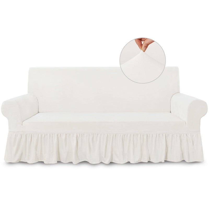 NICEEC Sofa Cover Super Soft 1-Piece White Sofa Slipcover for Sofas Stretch Universal Spandex Couch Covers for Living Room Easy Fit Washable Furniture Sofa Protector with Skirt - Image 1