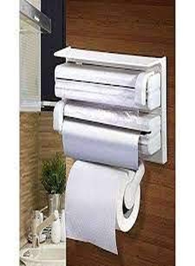 Glowick 3 in 1 Cling Film Wrap Triple Paper Dispenser Silver Foil, Plastic Wrap, and Paper Towels Paper Dispenser & Holder (1Pcs) - Image 1