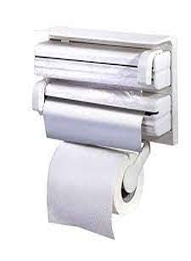 Glowick 3 in 1 Cling Film Wrap Triple Paper Dispenser Silver Foil, Plastic Wrap, and Paper Towels Paper Dispenser & Holder (1Pcs) - Image 3