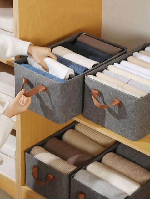 RENVA 4PCS Collapsible Fabric Storage Cubes Organizer with Handles Foldable Storage Baskets for Organizing Toys Books Shelves Closet Large Storage Box with Handles 4 PCS Big Storage Box - Image 3