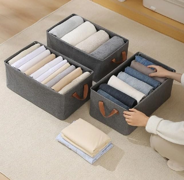 RENVA 4PCS Collapsible Fabric Storage Cubes Organizer with Handles Foldable Storage Baskets for Organizing Toys Books Shelves Closet Large Storage Box with Handles 4 PCS Big Storage Box - Image 2
