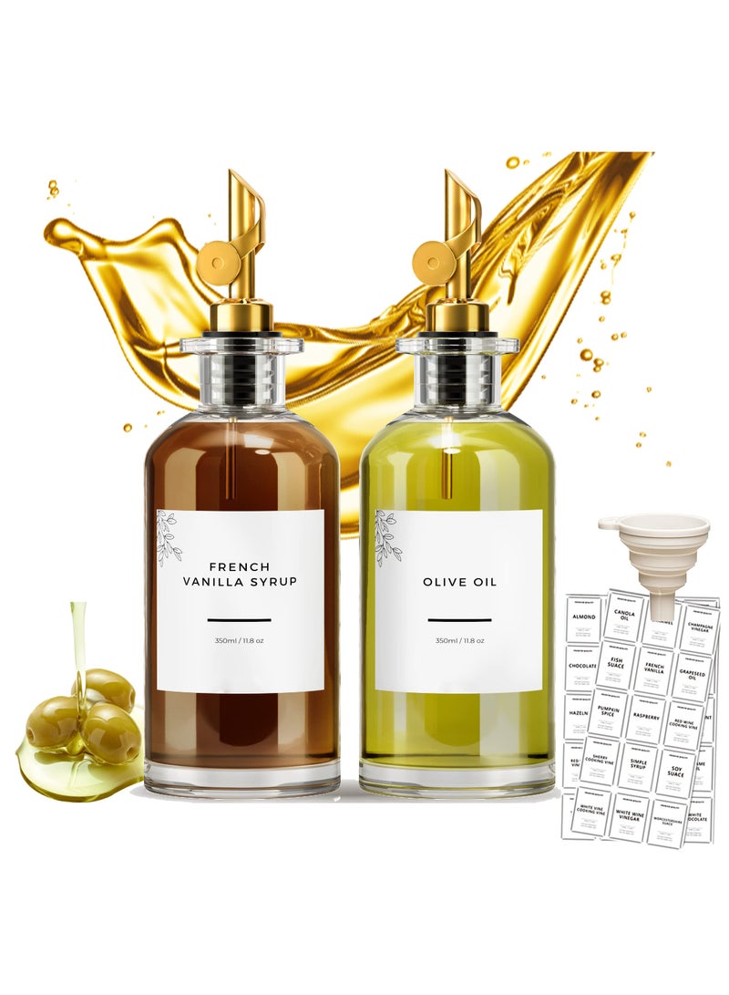 Premium Olive Oil Dispenser Set - 11.8 oz Glass Bottles (2 Pack) with Funnel & Labels, Ideal for Vinegar, Syrups & Kitchen Use - Stylish Olive Oil Cruet for Home Chefs - Image 1