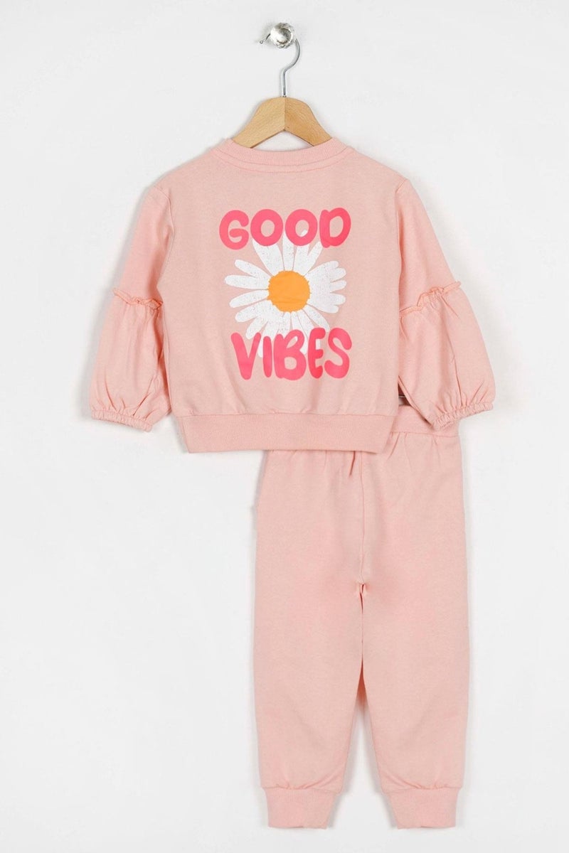 Zepkids Girls Pink Colored Ruffled Sleeve Tracksuit Set  - Image 2