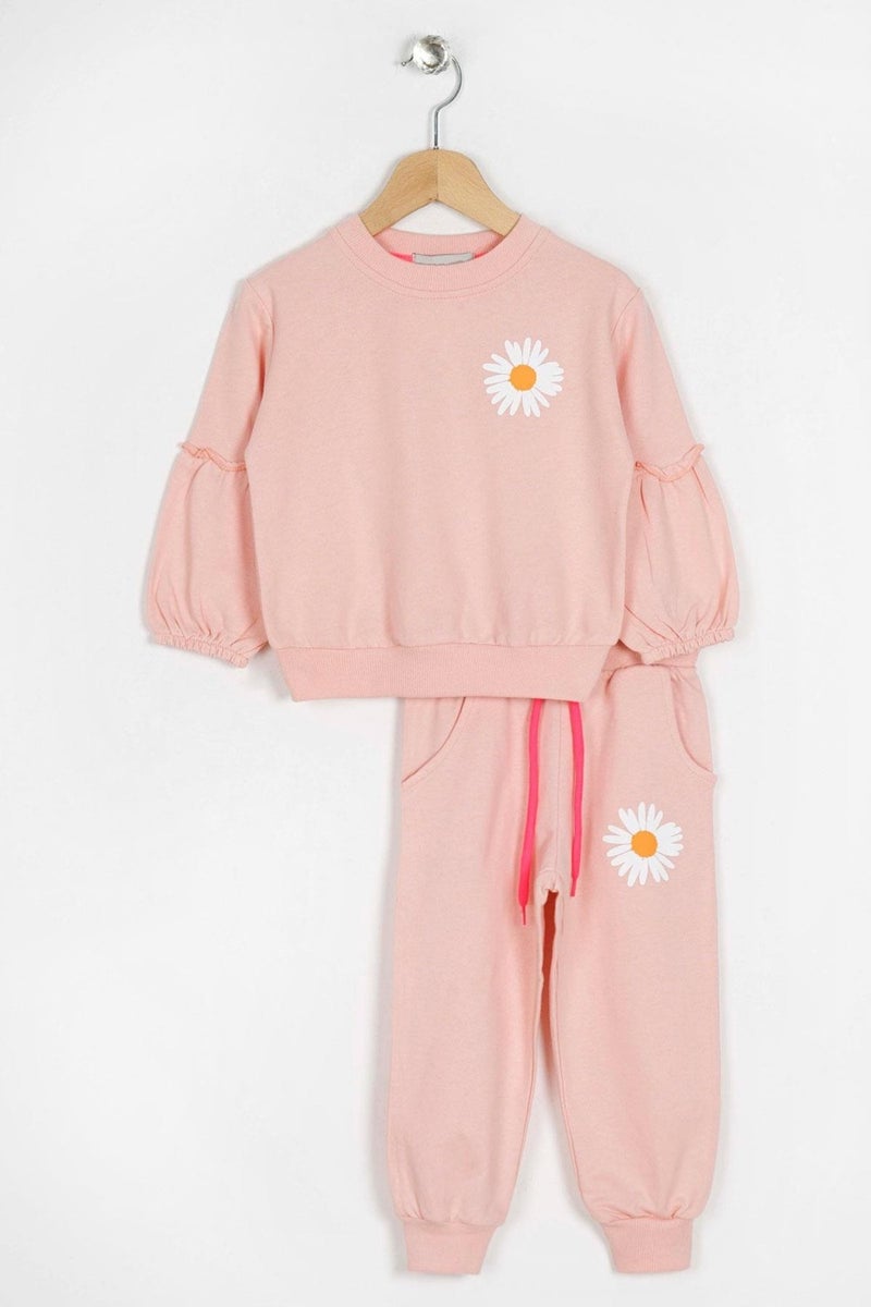 Zepkids Girls Pink Colored Ruffled Sleeve Tracksuit Set  - Image 1