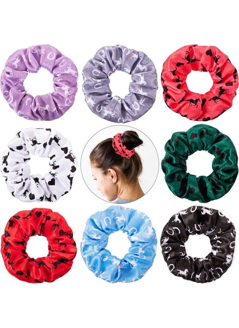 WILLBOND 8 Pieces Silk Satin Horse Hair Scrunchies Horse Hair Accessories Horse Hair Ties Horse Race Accessories No Crease Horse Hair Elastics for Equestrian, Women, Girls (Eye-catching Colors) 