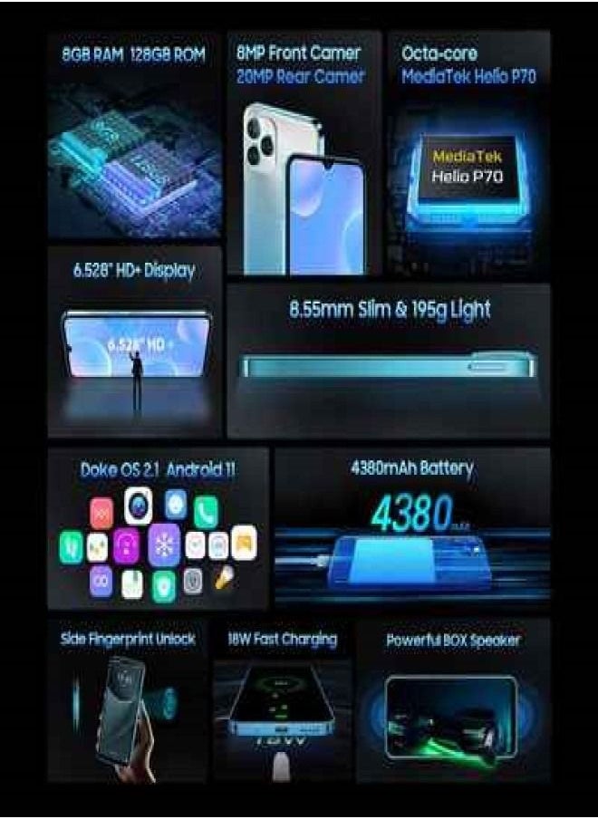 Blackview - Blackview A95, 8GB+128GB, Side Fingerprint Identification, 4380mAh Battery, 6.528 inch Android 11.0 MTK Helio P70 MT6771V/CT Octa Core up to 2.1GHz, Network: 4G, Dual SIM, OTG(Ocean Blue) - Image 1