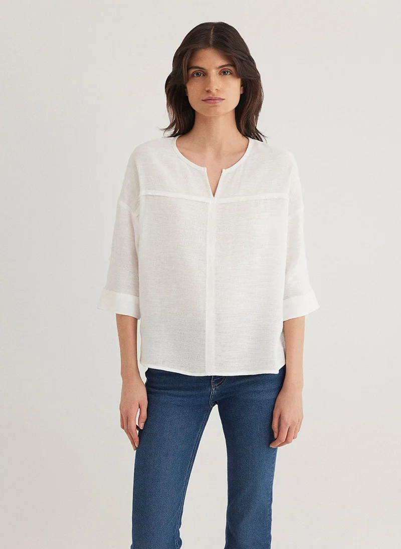 مافي Long Sleeve White Blouse