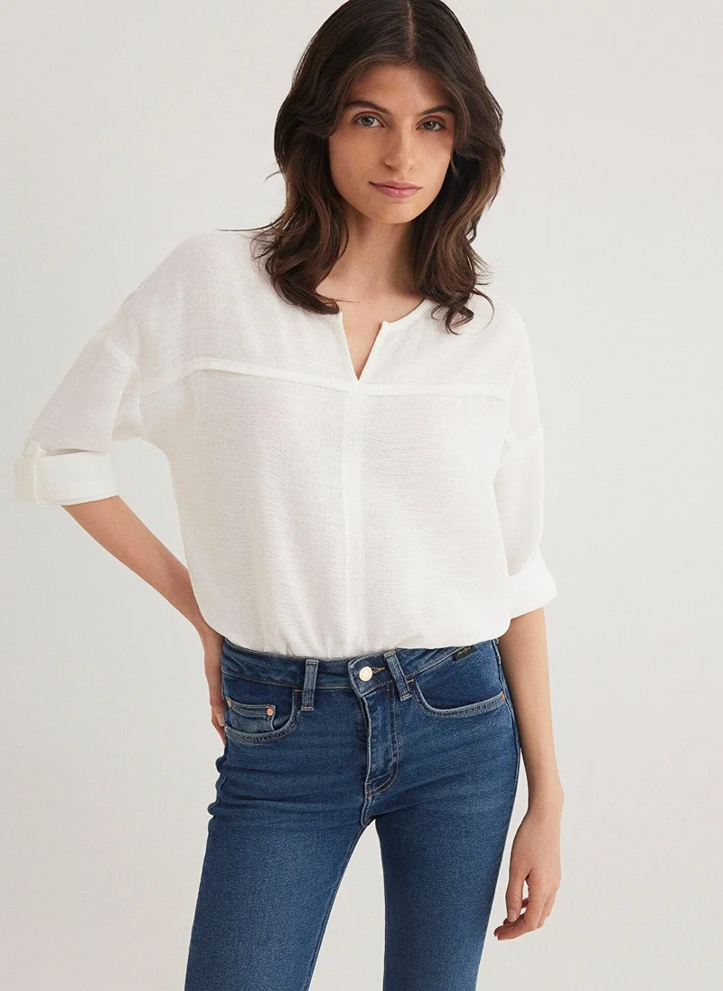 مافي Long Sleeve White Blouse