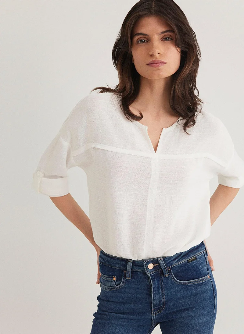 مافي Long Sleeve White Blouse