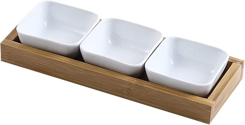 Ceramic Dipping Bowls Set Of 3 With Bamboo Tray For Soy Sauce Sushi Snack Color C - Image 1