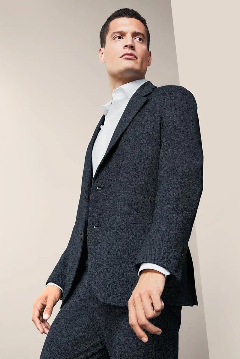 Tchibo Men Regular Fit Textured Blazer, Navy Blue  - Image 1