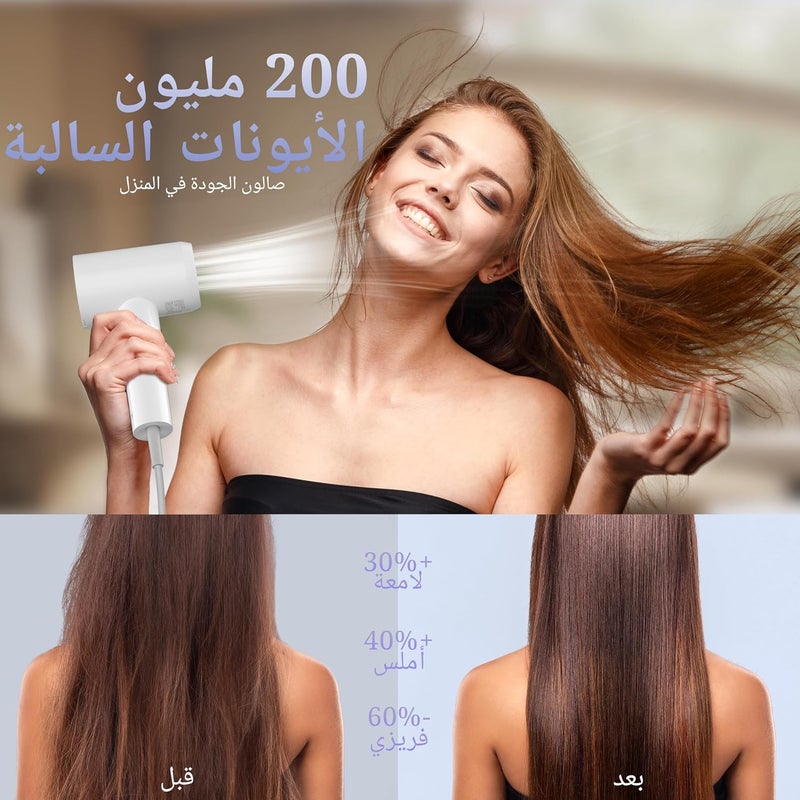 يابوي YAPOY مجفف شعر احترافي 1700 واط تجفيف سريع محرك عالي السرعة 110000 دورة في الدقيقة حماية من التلف الحراري تحكم ذكي في درجة الحرارة ضوضاء منخفضة أبيض نقي - Image 5