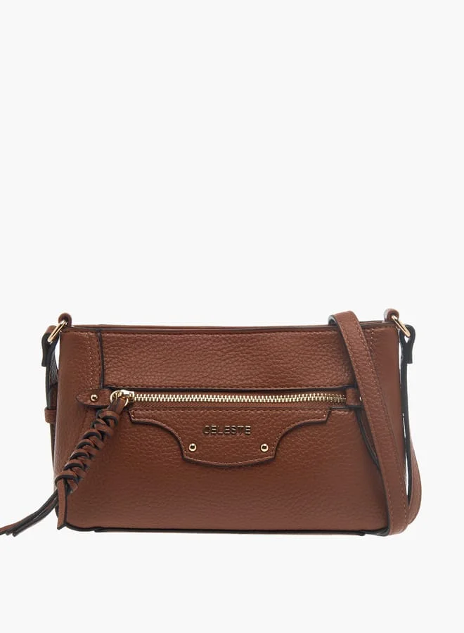 سيليست Womens Textured Crossbody Bag With Zip Closure And Braided Accent